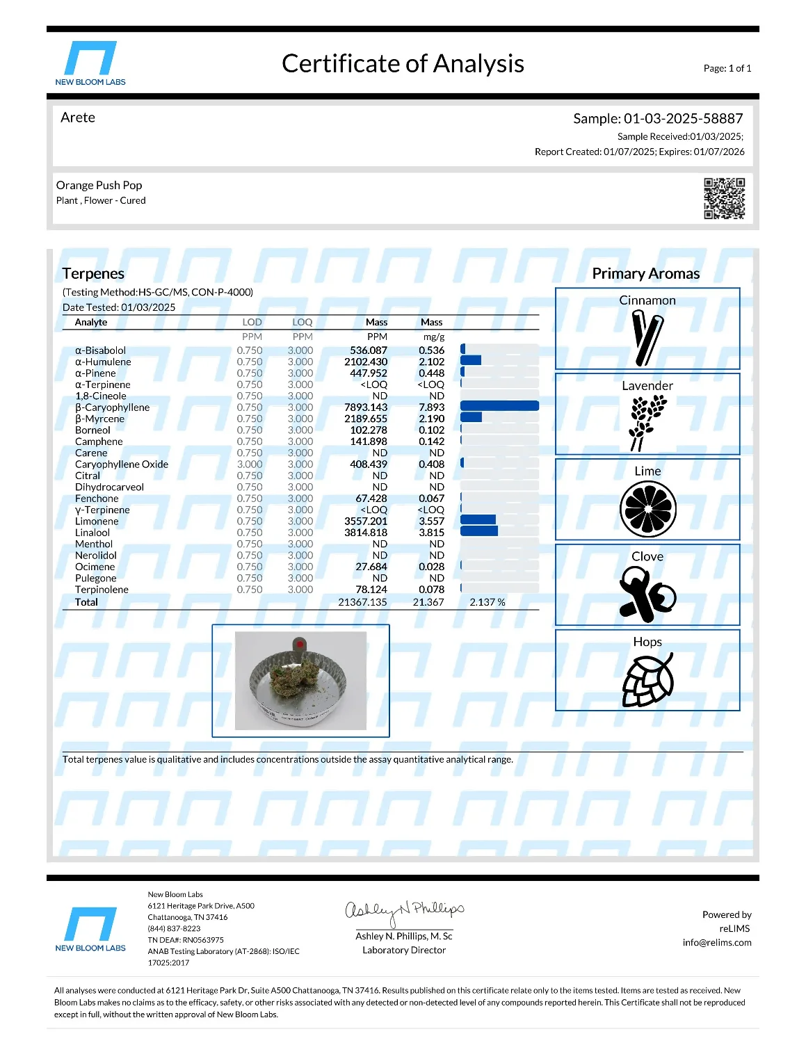 Lab Report Page for THCa Flower Pre Rolls