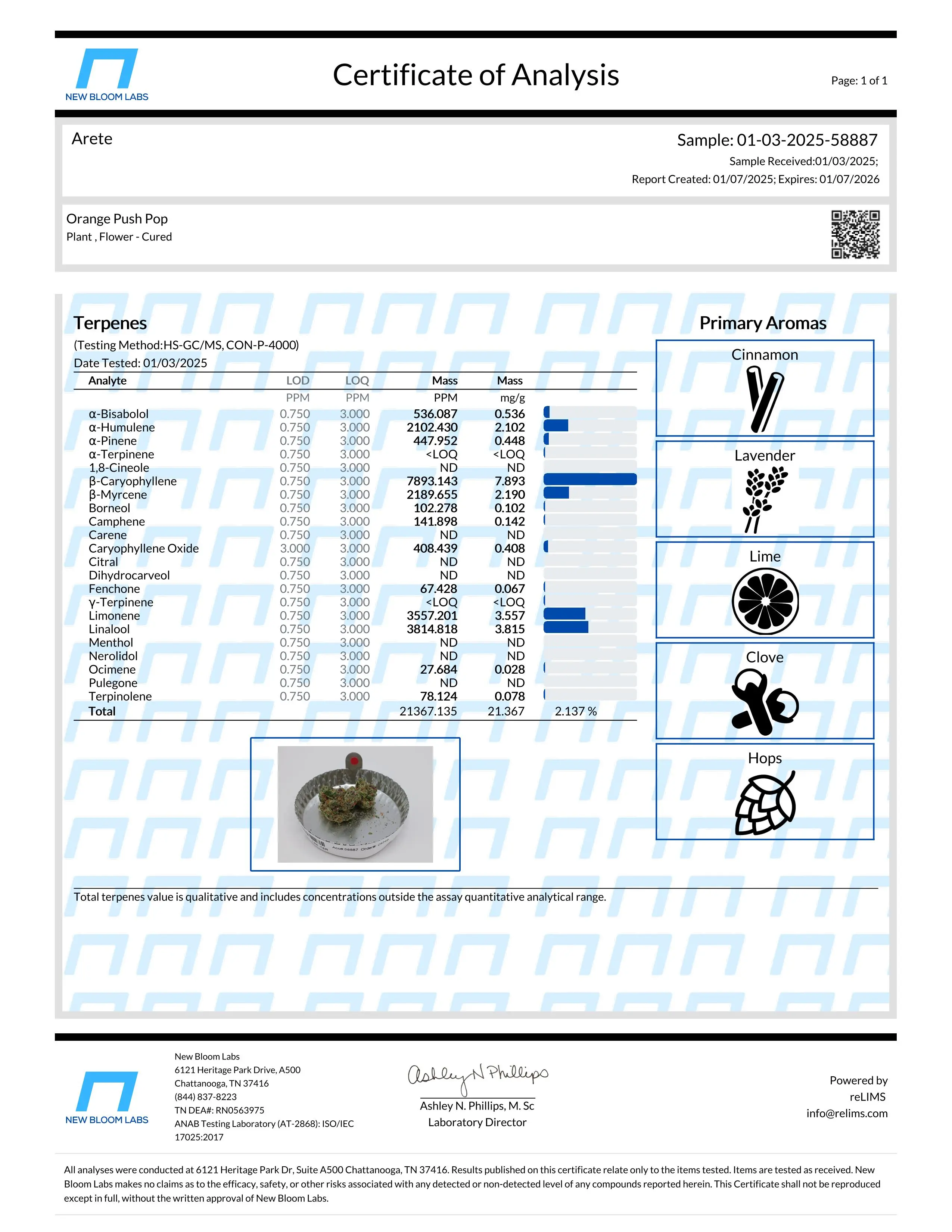 Lab Report Page for THCa Flower Pre Rolls